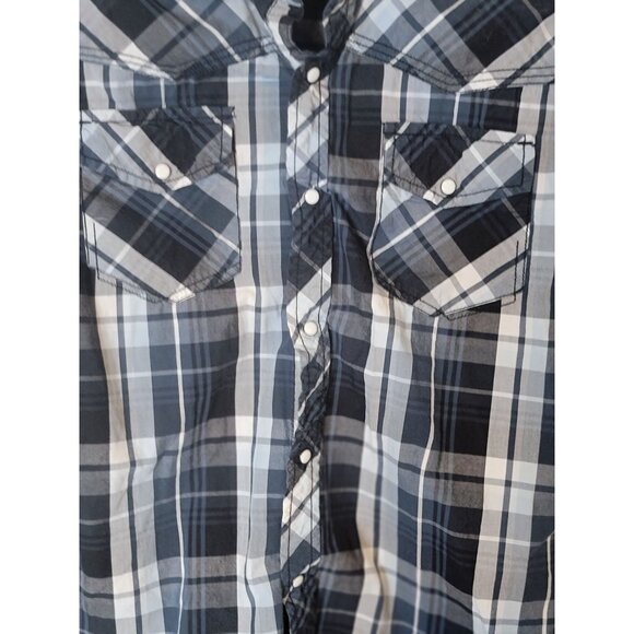 BKE Athletic Fit Pearl Snap Shirt Size‎ Large Long Sleeve Gray White - Picture 4 of 5